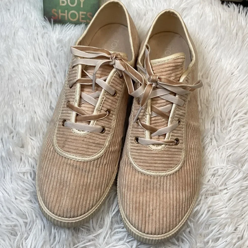 Toms Tan Carmel Corduroy Lace Up Sneakers Sz 10